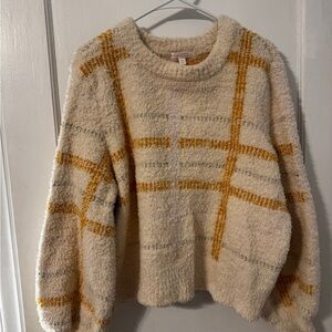 LC Lauren Conrad Cozy Plaid Sweater - Cream and Gold